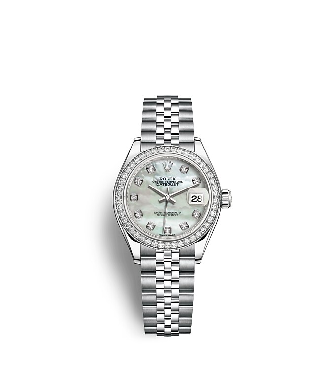 Rolex Lady-Datejust | 279384RBR | Lady-Datejust | หน้าปัดประดับอัญมณี | หน้าปัดไข่มุก | ขอบหน้าปัดประดับเพชร | White Rolesor | m279384rbr-0011 | หญิง Watch | Rolex Official Retailer - Time Midas