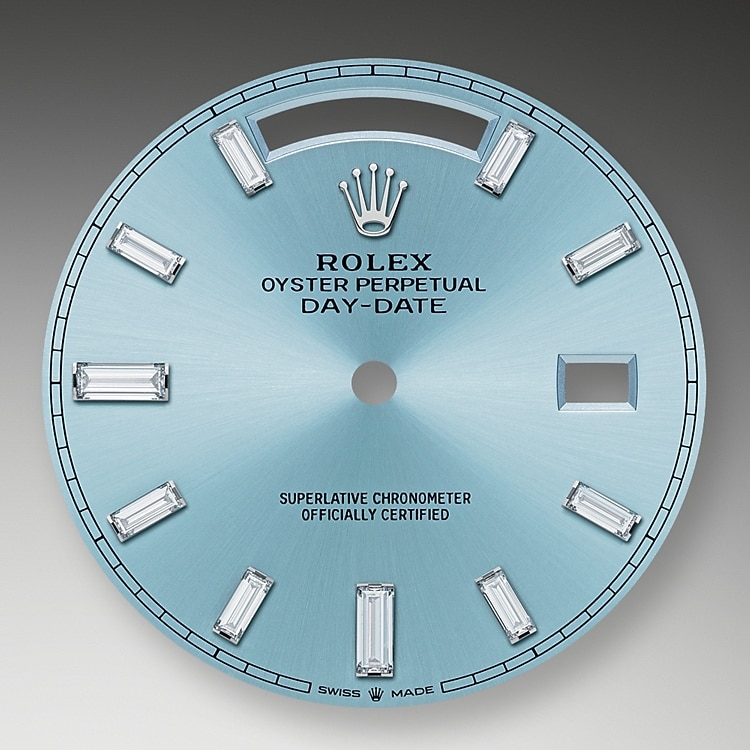 Rolex Day-Date | 228396TBR | Day-Date 40 | Coloured dial | Ice-Blue Dial | Diamond-Set Bezel | Platinum | m228396tbr-0002 | Men Watch | Rolex Official Retailer - Time Midas