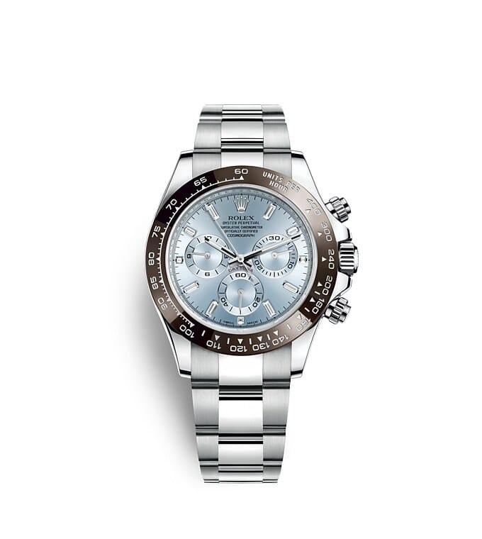 Rolex Cosmograph Daytona | 116506 | Cosmograph Daytona | หน้าปัดประดับอัญมณี | หน้าปัดสีฟ้าไอซ์บลู | มาตรวัดความเร็ว | แพลทินัม | m116506-0002 | ชาย Watch | Rolex Official Retailer - Time Midas