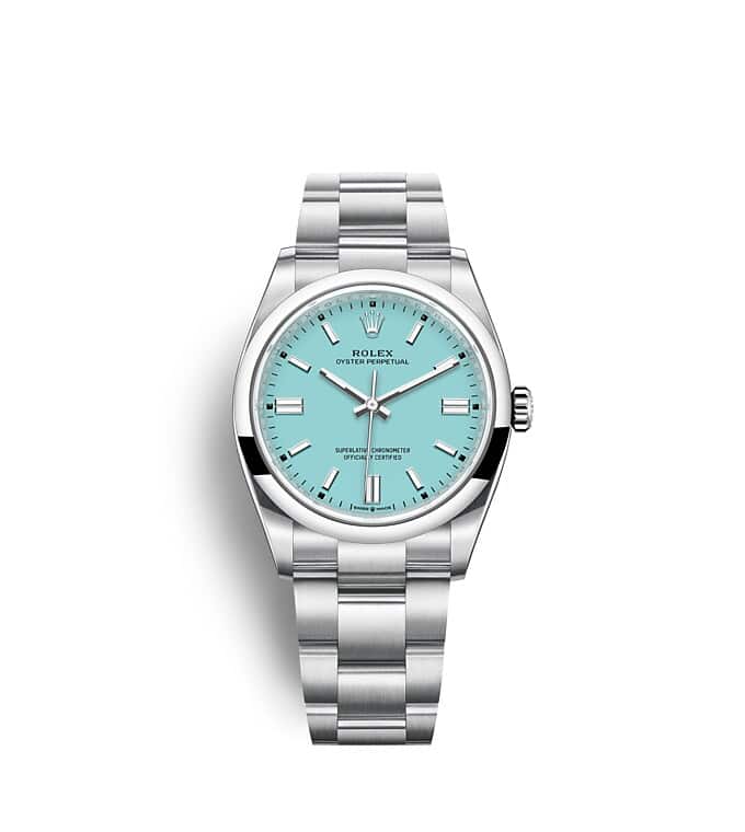 นาฬิกา Rolex Oyster Perpetual - 36 มม., หน้าปัดสีฟ้าเทอร์ควอยซ์ แซฟไฟร์ป้องกันรอยขีดข่วน