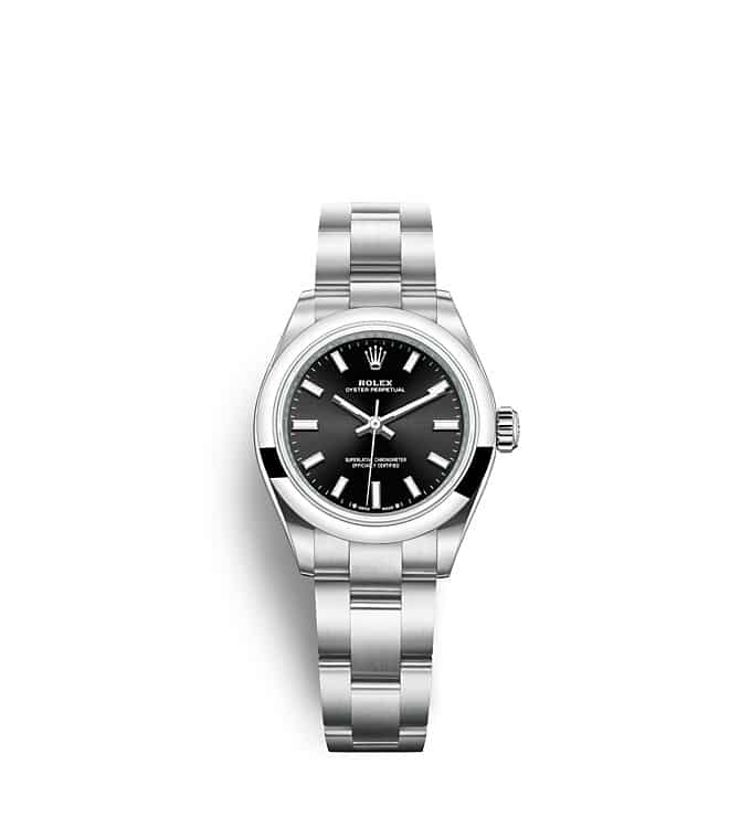 Rolex Oyster Perpetual | 276200 | Oyster Perpetual 28 | Dark dial | Bright black dial | Oystersteel | The Oyster bracelet | m276200-0002 | Women Watch | Rolex Official Retailer - Time Midas