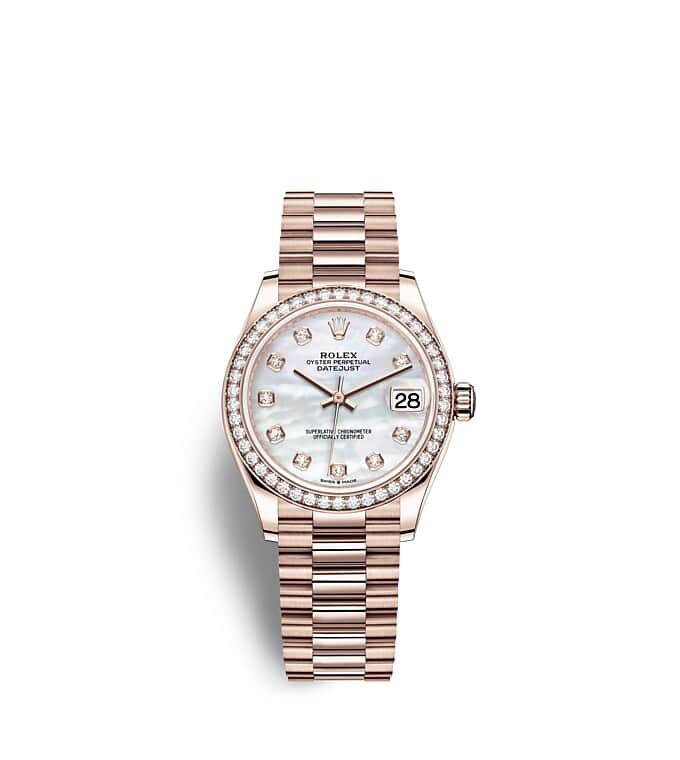 Rolex Datejust | 278285RBR | Datejust 31 | หน้าปัดประดับอัญมณี | หน้าปัดไข่มุก | ขอบหน้าปัดประดับเพชร | เอเวอร์โรสโกลด์ 18 กะรัต | m278285rbr-0005 | หญิง Watch | Rolex Official Retailer - Time Midas