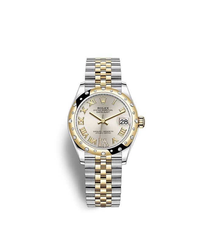 Rolex Datejust | 278343RBR | Datejust 31 | หน้าปัดประดับอัญมณี | หน้าปัดสีเงิน | ขอบหน้าปัดประดับเพชร | Yellow Rolesor | m278343rbr-0004 | หญิง Watch | Rolex Official Retailer - Time Midas