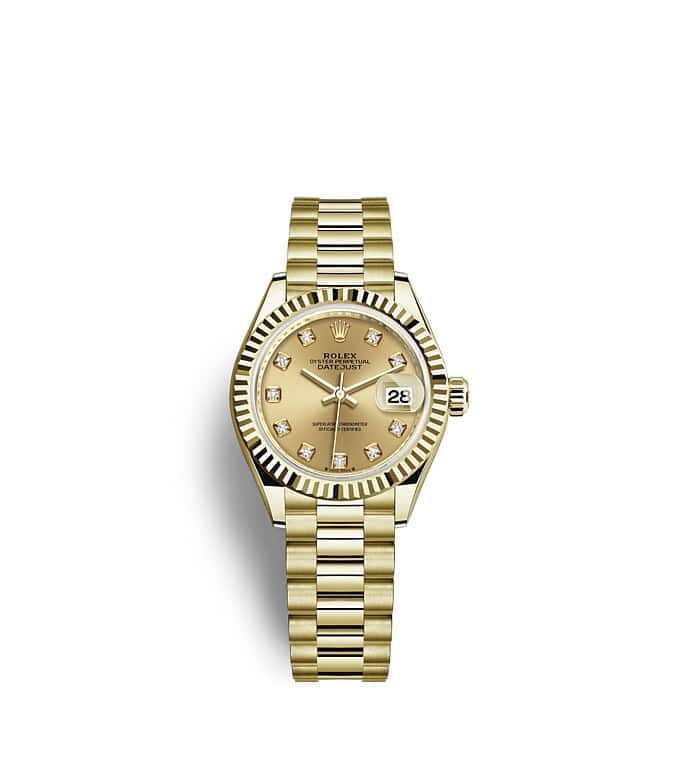Rolex Lady-Datejust | 279178 | Lady-Datejust | Coloured dial | Champagne-colour dial | The Fluted Bezel | 18 ct yellow gold | m279178-0017 | Women Watch | Rolex Official Retailer - Time Midas