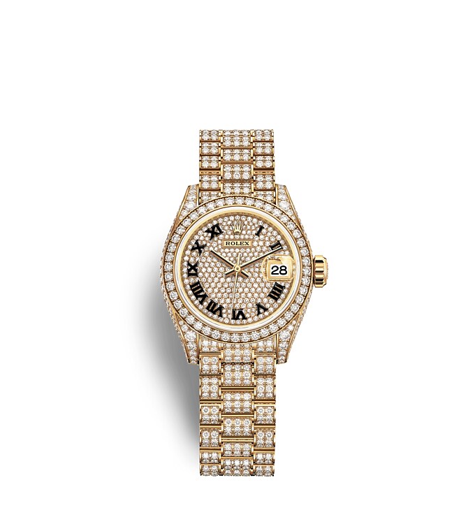 Rolex Lady-Datejust | 279458RBR | Lady-Datejust | Diamond paved dial | Diamond-Paved Dial | Diamond-Set Bezel | 18 ct yellow gold | m279458rbr-0001 | Women Watch | Rolex Official Retailer - Time Midas
