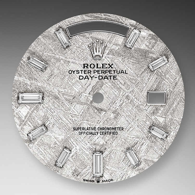 Rolex Day-Date | 228349RBR | Day-Date 40 | Gem-set dial | Meteorite dial | Diamond-Set Bezel | 18 ct white gold | m228349rbr-0040 | Men Watch | Rolex Official Retailer - Time Midas