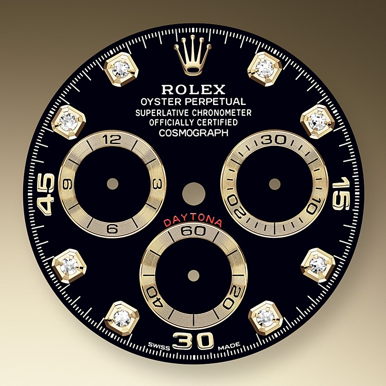 Rolex Cosmograph Daytona | 116508 | Cosmograph Daytona | หน้าปัดประดับอัญมณี | หน้าปัดสีดำ | มาตรวัดความเร็ว | ทองคำ 18 กะรัต | m116508-0016 | ชาย Watch | Rolex Official Retailer - Time Midas