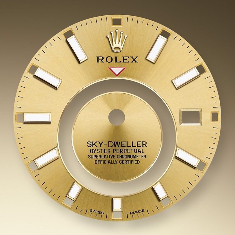 Rolex Sky-Dweller | 326933 | Sky-Dweller | Coloured dial | Champagne-colour dial | The Fluted Bezel | Yellow Rolesor | m326933-0001 | Men Watch | Rolex Official Retailer - Time Midas