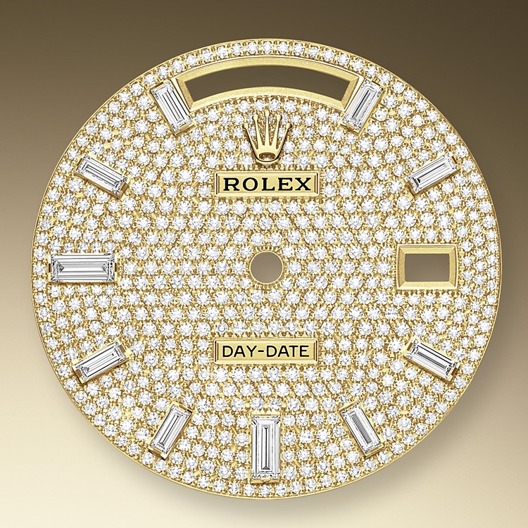 Rolex Day-Date | 228398TBR | Day-Date 40 | Diamond paved dial | Diamond-Paved Dial | Diamond-Set Bezel | 18 ct yellow gold | m228398tbr-0036 | Men Watch | Rolex Official Retailer - Time Midas