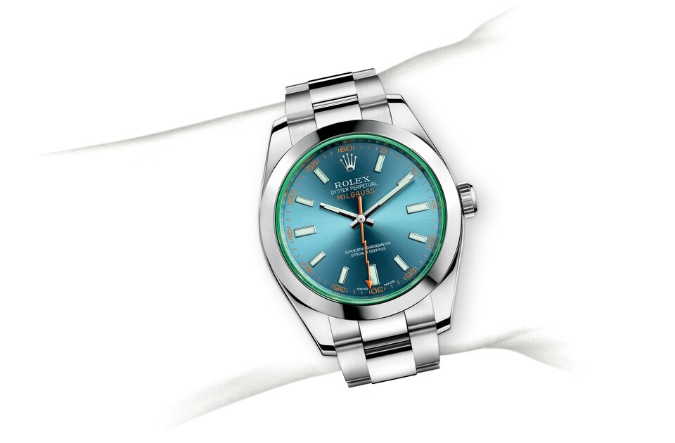 Rolex Milgauss | 116400GV | Milgauss | Coloured dial | Green sapphire crystal | Z-Blue Dial | Oystersteel | m116400gv-0002 | Men Watch | Rolex Official Retailer - Time Midas