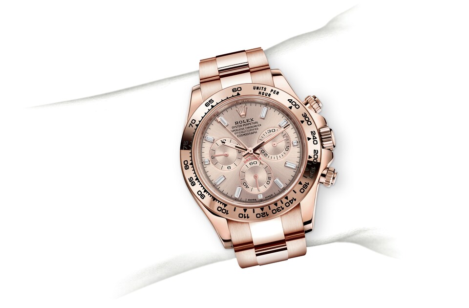 Rolex Cosmograph Daytona | 116505 | Cosmograph Daytona | หน้าปัดประดับอัญมณี | หน้าปัดซันดัสท์ | มาตรวัดความเร็ว | เอเวอร์โรสโกลด์ 18 กะรัต | m116505-0017 | ชาย Watch | Rolex Official Retailer - Time Midas