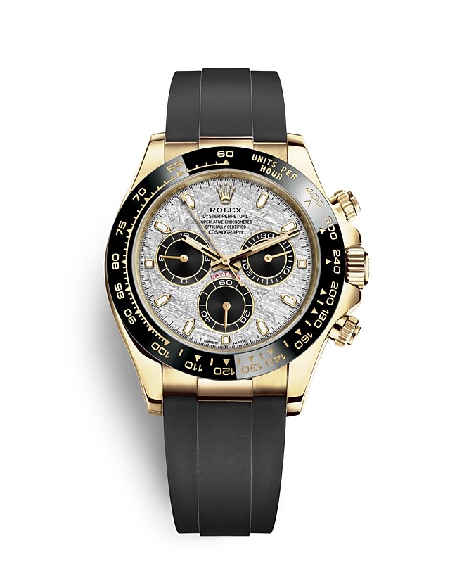 Rolex Cosmograph Daytona | 116518LN | Cosmograph Daytona | หน้าปัดสีอ่อน | หน้าปัดเมธีโอไรท์และสีดำ | มาตรวัดความเร็ว | ทองคำ 18 กะรัต | m116518ln-0076 | ชาย Watch | Rolex Official Retailer - Time Midas