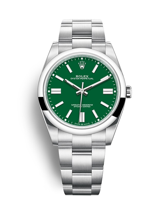 Rolex Oyster Perpetual | 124300 | Oyster Perpetual 41 | Coloured dial | Green Dial | Oystersteel | The Oyster bracelet | m124300-0005 | Men Watch | Rolex Official Retailer - Time Midas