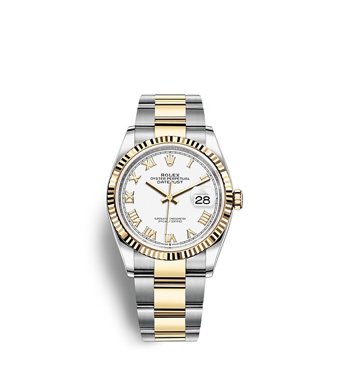 Rolex Datejust | 126233 | Datejust 36 | Light dial | The Fluted Bezel | White dial | Yellow Rolesor | m126233-0030 | Men Watch | Rolex Official Retailer - Time Midas