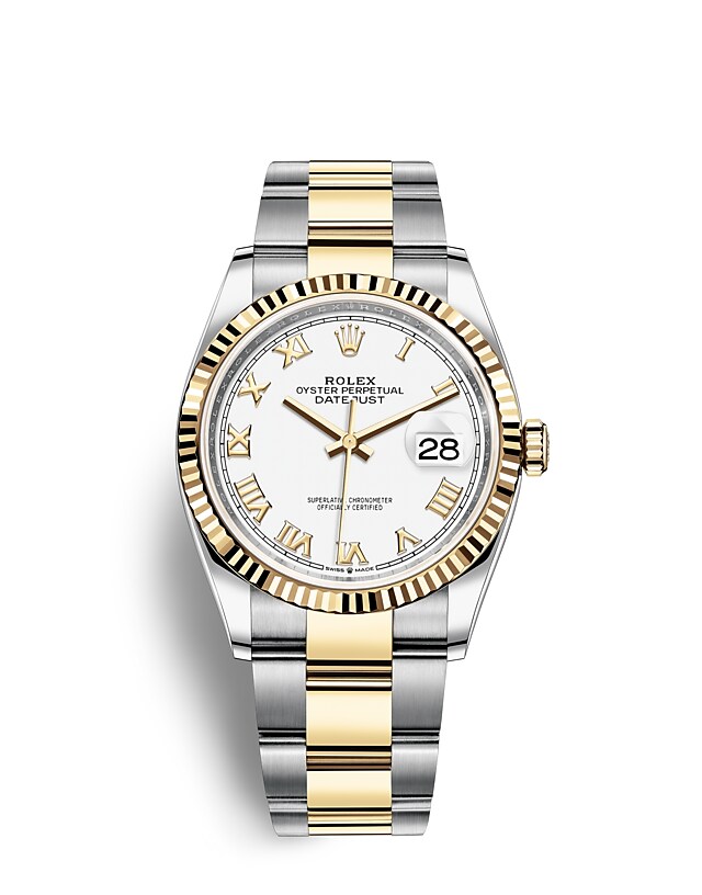 Rolex Datejust | 126233 | Datejust 36 | Light dial | The Fluted Bezel | White dial | Yellow Rolesor | m126233-0030 | Men Watch | Rolex Official Retailer - Time Midas