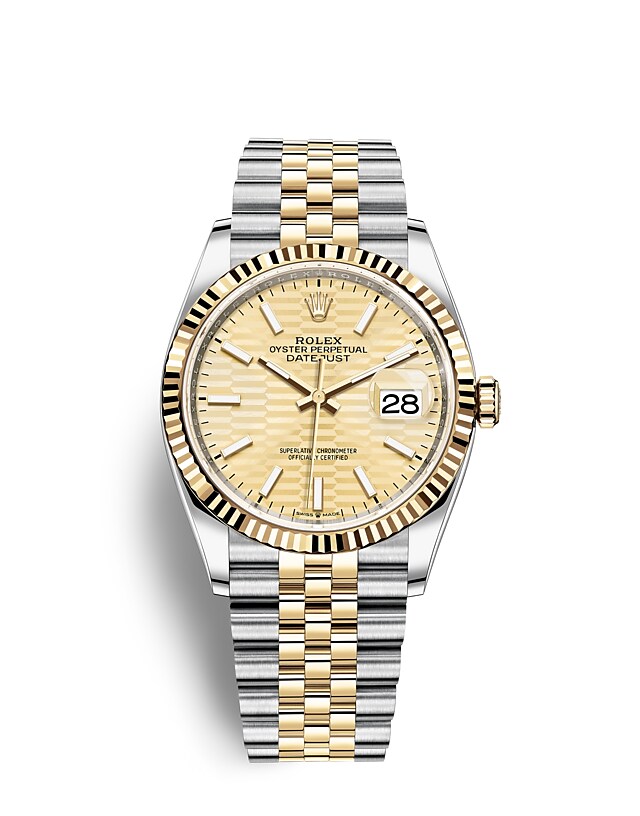 Rolex Datejust | 126233 | Datejust 36 | Coloured dial | Golden dial | The Fluted Bezel | Yellow Rolesor | m126233-0039 | Men Watch | Rolex Official Retailer - Time Midas