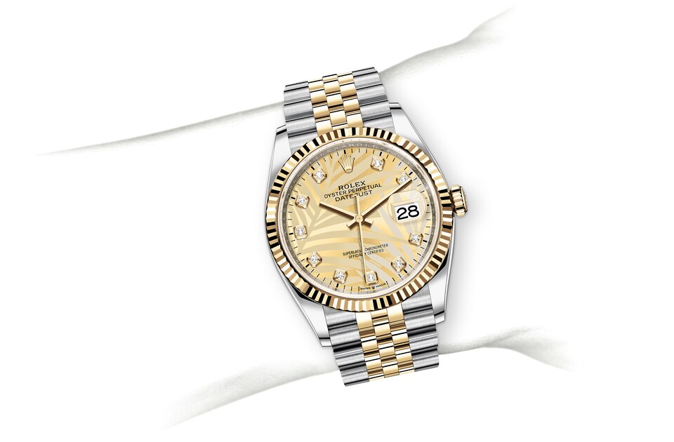 Rolex Datejust | 126233 | Datejust 36 | Coloured dial | Golden dial | The Fluted Bezel | Yellow Rolesor | m126233-0043 | Men Watch | Rolex Official Retailer - Time Midas