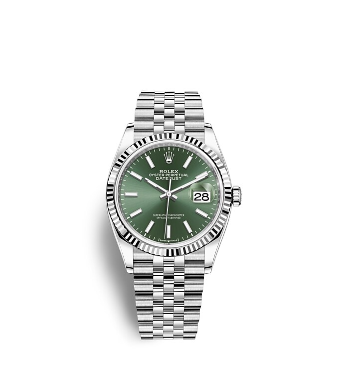 Rolex Datejust | 126234 | Datejust 36 | Coloured dial | Mint green dial | The Fluted Bezel | White Rolesor | m126234-0051 | Men Watch | Rolex Official Retailer - Time Midas