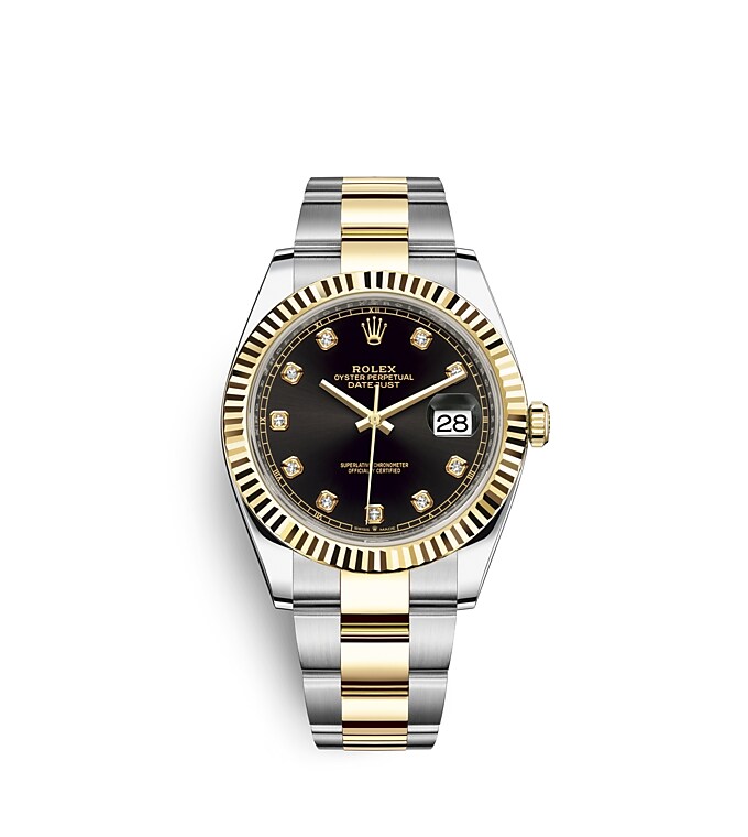 Rolex Datejust | 126333 | Datejust 41 | หน้าปัดประดับอัญมณี | หน้าปัดสีดำสว่าง | ขอบหน้าปัดแบบเซาะร่อง | Yellow Rolesor | m126333-0005 | ชาย Watch | Rolex Official Retailer - Time Midas