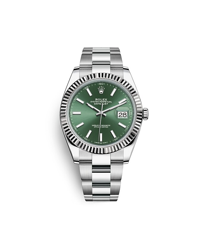 Rolex Datejust | 126334 | Datejust 41 | Coloured dial | Mint green dial | The Fluted Bezel | White Rolesor | m126334-0027 | Men Watch | Rolex Official Retailer - Time Midas