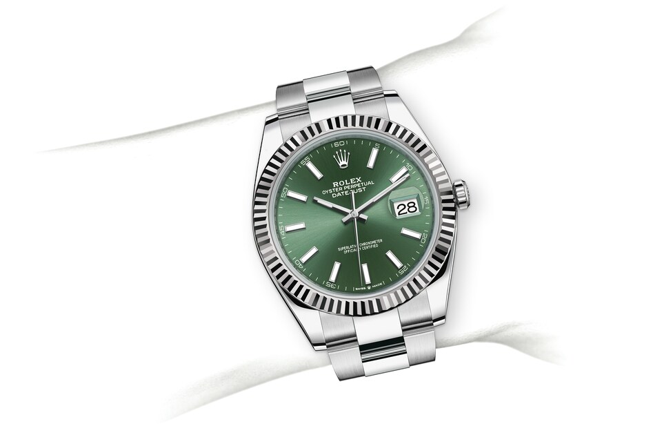 Rolex Datejust | 126334 | Datejust 41 | Coloured dial | Mint green dial | The Fluted Bezel | White Rolesor | m126334-0027 | Men Watch | Rolex Official Retailer - Time Midas