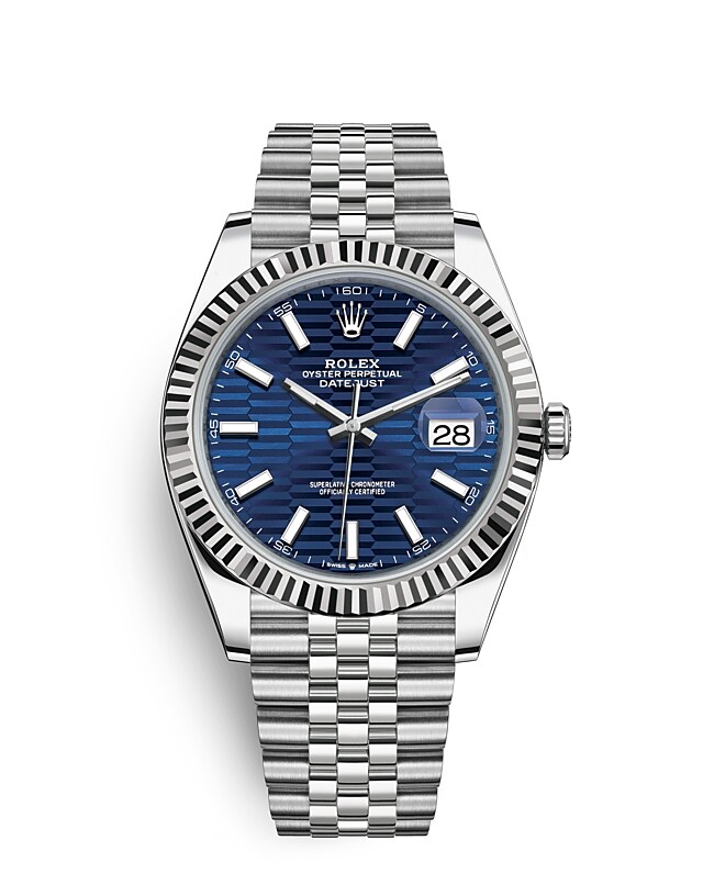 Rolex Datejust | 126334 | Datejust 41 | Coloured dial | Bright blue dial | The Fluted Bezel | White Rolesor | m126334-0032 | Men Watch | Rolex Official Retailer - Time Midas
