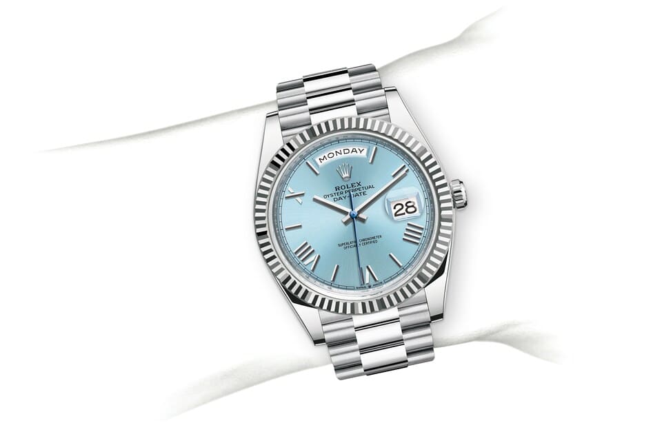 Rolex Day-Date 40 | 228236 | Day-Date 40 | Coloured dial | Ice-Blue Dial | The Fluted Bezel | Platinum | m228236-0012 | Men Watch | Rolex Official Retailer - Time Midas