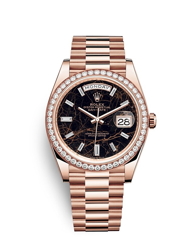 Rolex Day-Date | 228345RBR | Day-Date 40 | หน้าปัดประดับอัญมณี | หน้าปัด Eisenkiesel | ขอบหน้าปัดประดับเพชร | เอเวอร์โรสโกลด์ 18 กะรัต | m228345rbr-0016 | ชาย Watch | Rolex Official Retailer - Time Midas