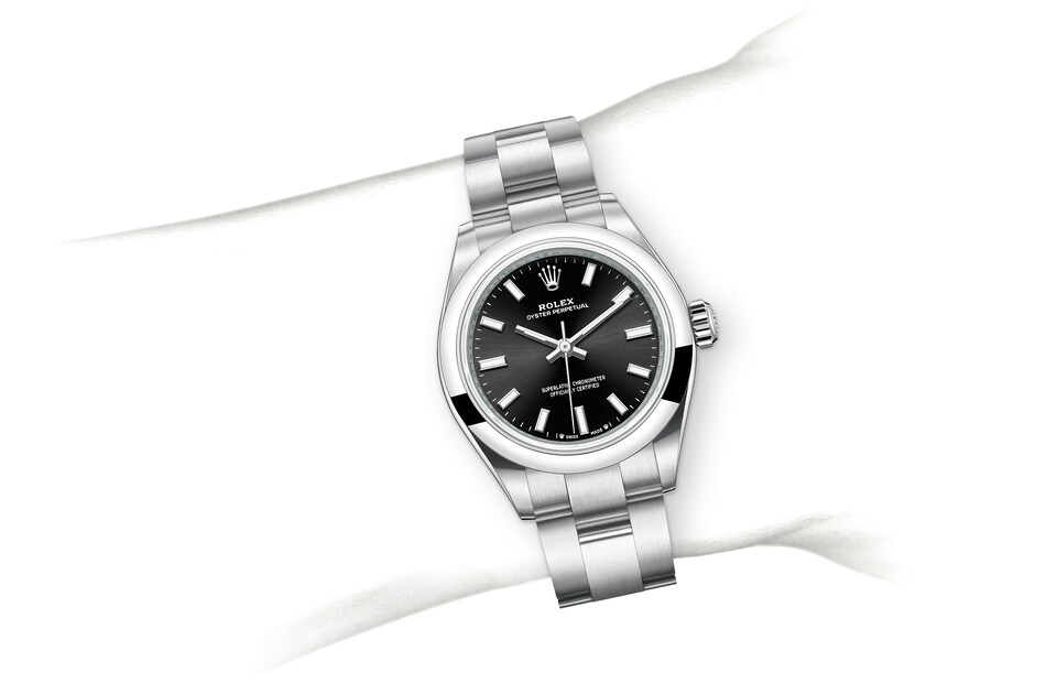 Rolex Oyster Perpetual | 276200 | Oyster Perpetual 28 | Dark dial | Bright black dial | Oystersteel | The Oyster bracelet | m276200-0002 | Women Watch | Rolex Official Retailer - Time Midas