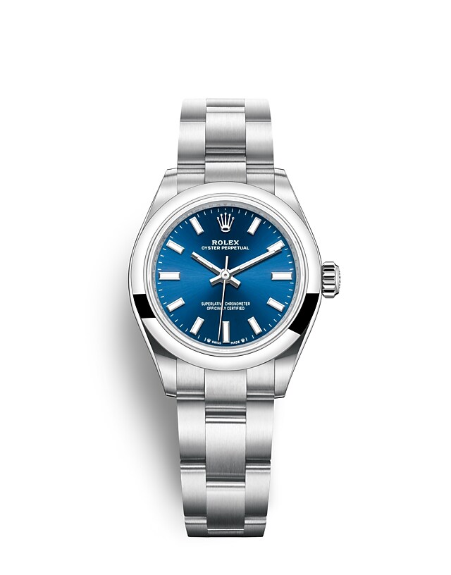 Rolex Oyster Perpetual | 276200 | Oyster Perpetual 28 | Coloured dial | Bright blue dial | Oystersteel | The Oyster bracelet | m276200-0003 | Women Watch | Rolex Official Retailer - Time Midas