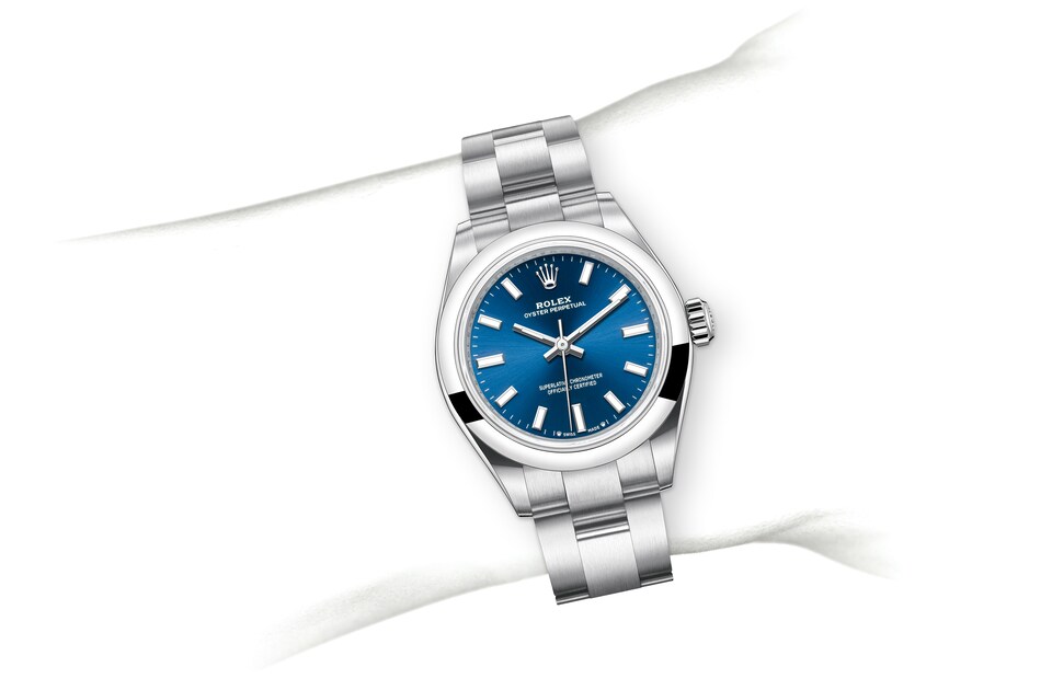 Rolex Oyster Perpetual | 276200 | Oyster Perpetual 28 | Coloured dial | Bright blue dial | Oystersteel | The Oyster bracelet | m276200-0003 | Women Watch | Rolex Official Retailer - Time Midas