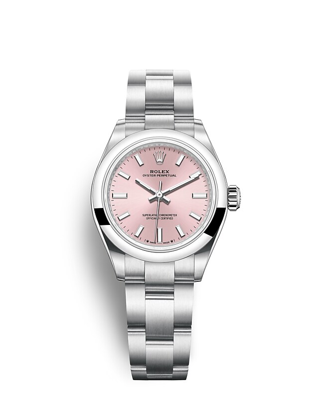 Rolex Oyster Perpetual | 276200 | Oyster Perpetual 28 | หน้าปัดสี | หน้าปัดสีชมพู | Oystersteel | สายนาฬิกา Oyster | m276200-0004 | หญิง Watch | Rolex Official Retailer - Time Midas