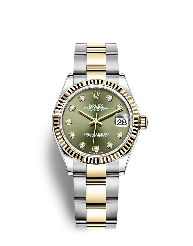 Rolex Datejust | 278273 | Datejust 31 | Coloured dial | Olive-Green Dial | The Fluted Bezel | Yellow Rolesor | m278273-0029 | Women Watch | Rolex Official Retailer - Time Midas