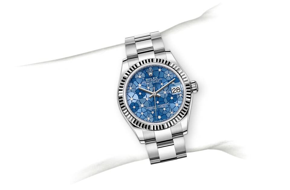 Rolex Datejust 31 | 278274 | Datejust 31 | Coloured dial | Azzurro-blue dial | The Fluted Bezel | White Rolesor | m278274-0035 | Women Watch | Rolex Official Retailer - Time Midas