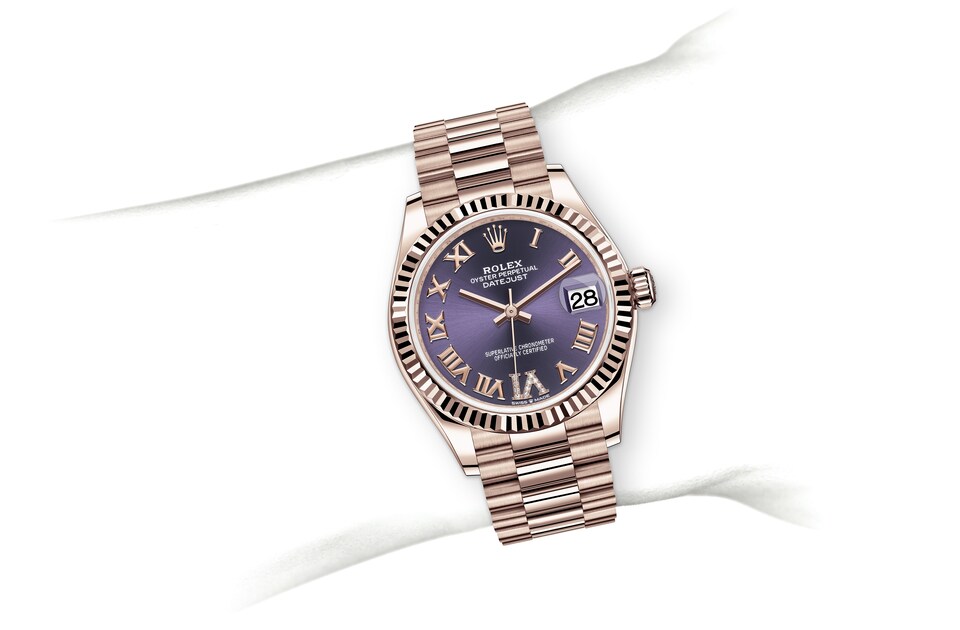 Rolex Datejust | 278275 | Datejust 31 | Coloured dial | Aubergine Dial | The Fluted Bezel | 18 ct Everose gold | m278275-0029 | Women Watch | Rolex Official Retailer - Time Midas