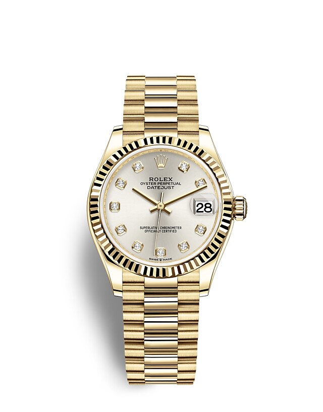 Rolex Datejust | 278278 | Datejust 31 | Gem-set dial | Silver dial | The Fluted Bezel | 18 ct yellow gold | m278278-0034 | Women Watch | Rolex Official Retailer - Time Midas