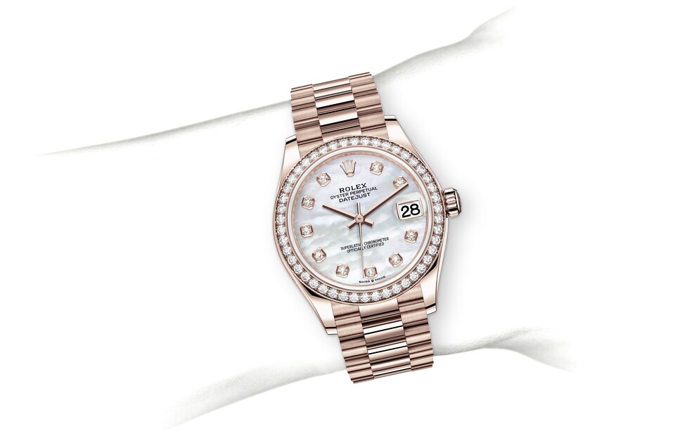 Rolex Datejust | 278285RBR | Datejust 31 | หน้าปัดประดับอัญมณี | หน้าปัดไข่มุก | ขอบหน้าปัดประดับเพชร | เอเวอร์โรสโกลด์ 18 กะรัต | m278285rbr-0005 | หญิง Watch | Rolex Official Retailer - Time Midas