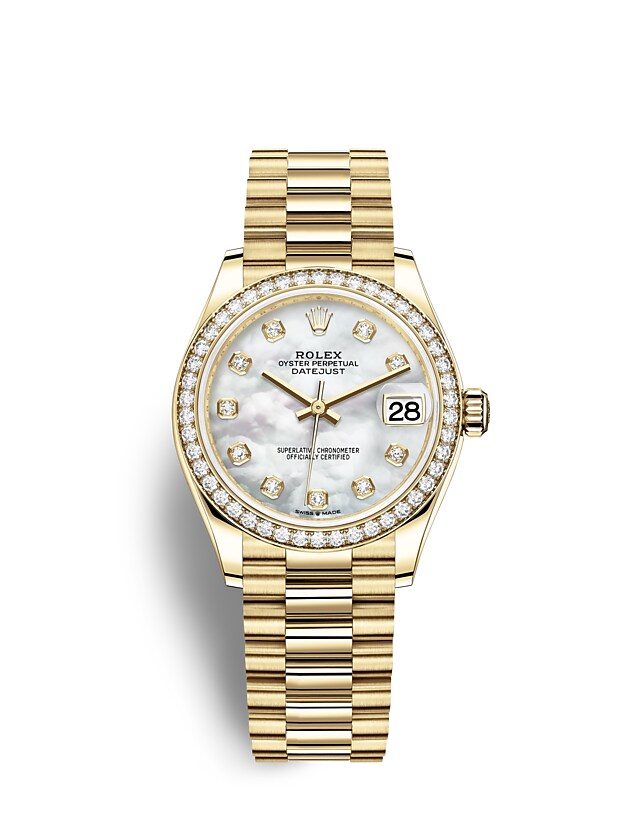 Rolex Datejust | 278288RBR | Datejust 31 | Gem-set dial | Mother-of-Pearl Dial | Diamond-Set Bezel | 18 ct yellow gold | m278288rbr-0006 | Women Watch | Rolex Official Retailer - Time Midas