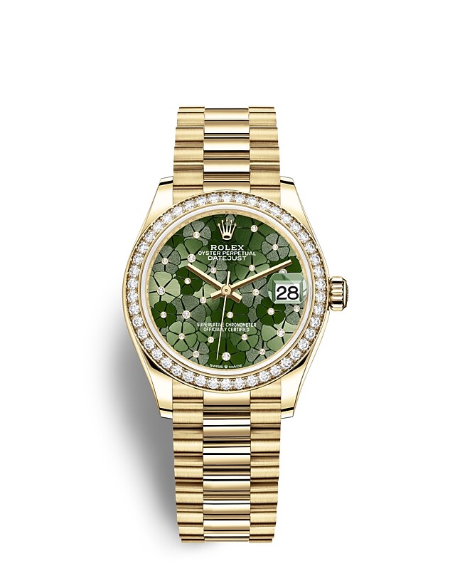 Rolex Datejust | 278288RBR | Datejust 31 | Coloured dial | Olive-Green Dial | Diamond-Set Bezel | 18 ct yellow gold | m278288rbr-0038 | Women Watch | Rolex Official Retailer - Time Midas