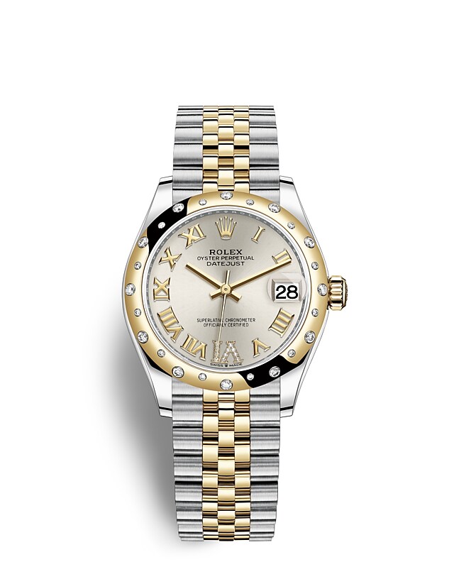 Rolex Datejust | 278343RBR | Datejust 31 | หน้าปัดประดับอัญมณี | หน้าปัดสีเงิน | ขอบหน้าปัดประดับเพชร | Yellow Rolesor | m278343rbr-0004 | หญิง Watch | Rolex Official Retailer - Time Midas