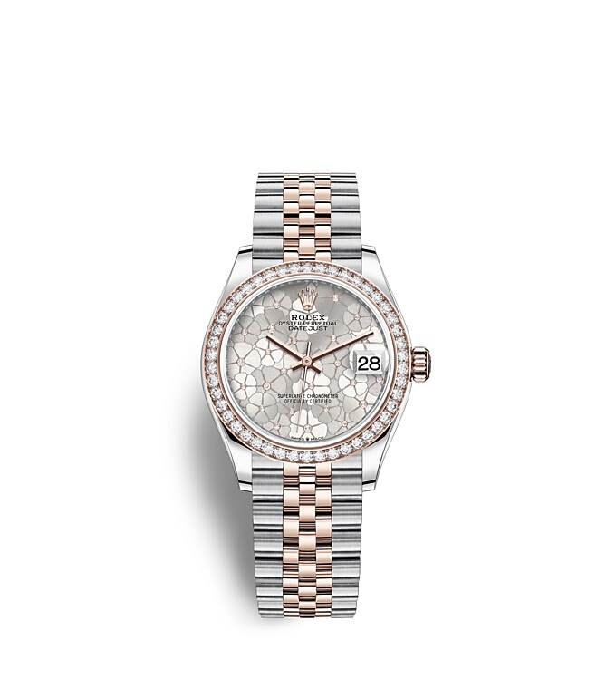 Rolex Datejust | 278381RBR | Datejust 31 | หน้าปัดประดับอัญมณี | หน้าปัดสีเงิน | ขอบหน้าปัดประดับเพชร | Everose Rolesor | m278381rbr-0032 | หญิง Watch | Rolex Official Retailer - Time Midas