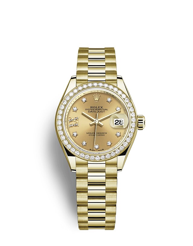 Rolex Lady-Datejust | 279138RBR | Lady-Datejust | หน้าปัดประดับอัญมณี | หน้าปัดสีแชมเปญ | ขอบหน้าปัดประดับเพชร | ทองคำ 18 กะรัต | m279138rbr-0006 | หญิง Watch | Rolex Official Retailer - Time Midas