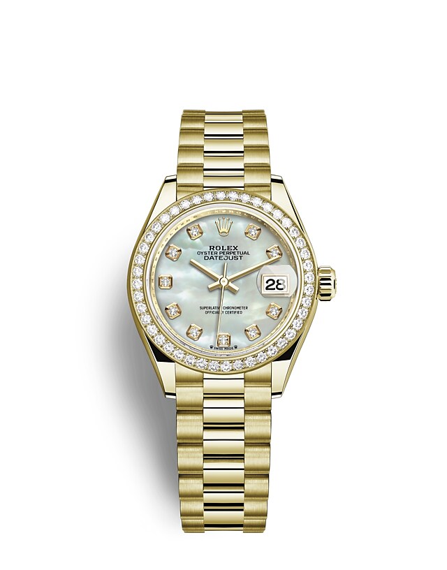 Rolex Lady-Datejust | 279138RBR | Lady-Datejust | Gem-set dial | Mother-of-Pearl Dial | Diamond-Set Bezel | 18 ct yellow gold | m279138rbr-0015 | Women Watch | Rolex Official Retailer - Time Midas