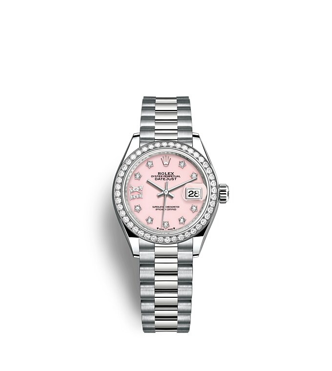 Rolex Lady-Datejust | 279139RBR | Lady-Datejust | หน้าปัดประดับอัญมณี | หน้าปัดโอปอลสีชมพู | ขอบหน้าปัดประดับเพชร | ทองคำขาว 18 กะรัต | m279139rbr-0002 | หญิง Watch | Rolex Official Retailer - Time Midas