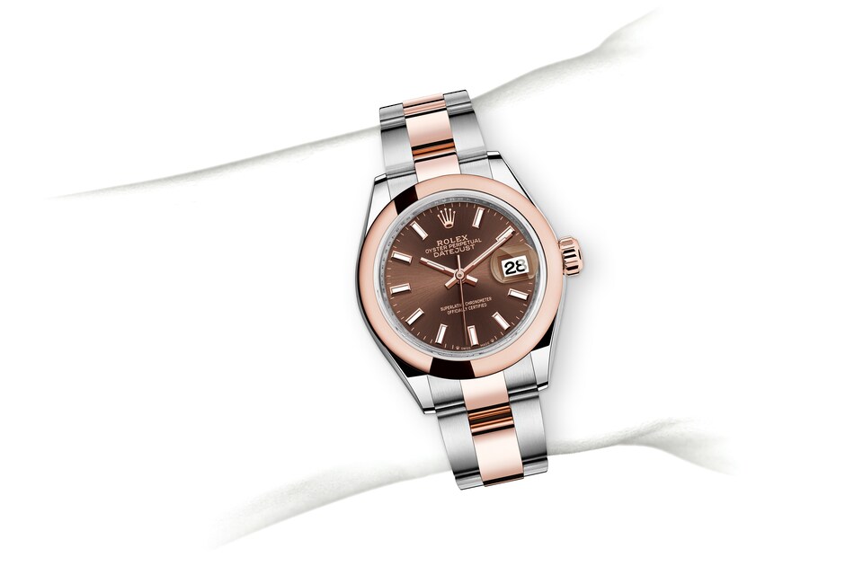Rolex Lady-Datejust | 279161 | Lady-Datejust | Coloured dial | Chocolate Dial | Everose Rolesor | The Oyster bracelet | m279161-0018 | Women Watch | Rolex Official Retailer - Time Midas