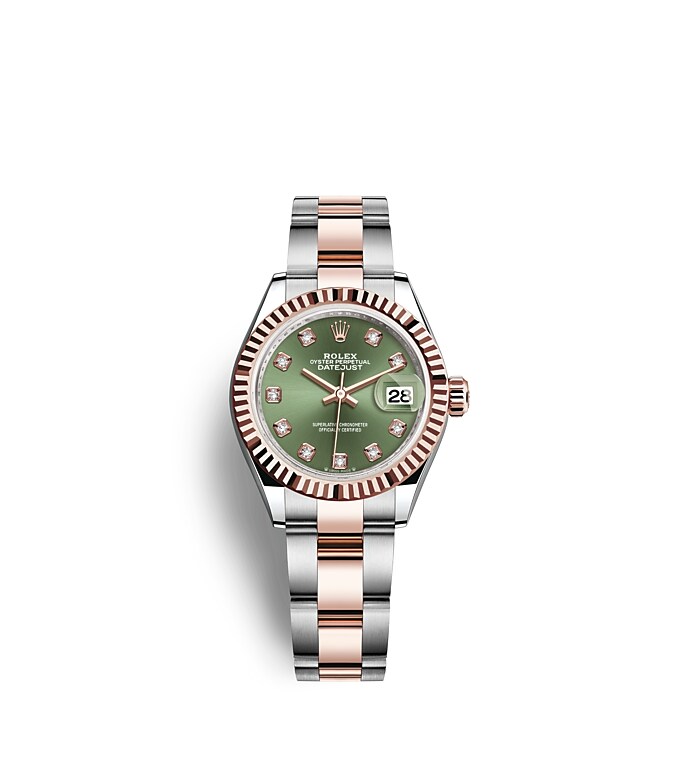 Rolex Lady-Datejust | 279171 | Lady-Datejust | หน้าปัดประดับอัญมณี | หน้าปัดสีเขียวมะกอก | ขอบหน้าปัดแบบเซาะร่อง | Everose Rolesor | m279171-0008 | หญิง Watch | Rolex Official Retailer - Time Midas