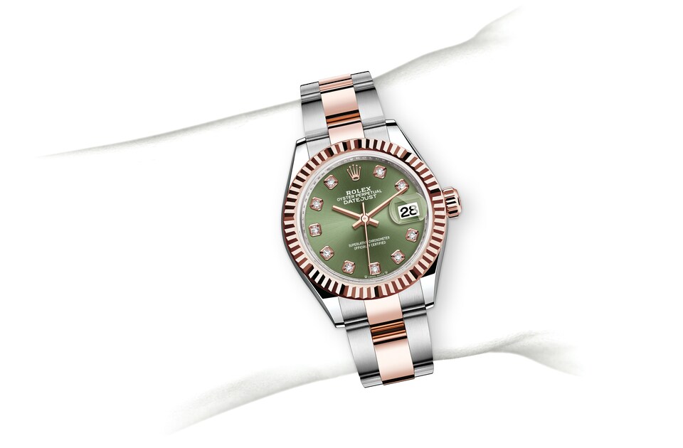 Rolex Lady-Datejust | 279171 | Lady-Datejust | Coloured dial | Olive-Green Dial | The Fluted Bezel | Everose Rolesor | m279171-0008 | Women Watch | Rolex Official Retailer - Time Midas
