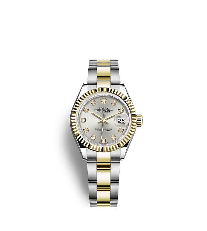 Rolex Lady-Datejust | 279173 | Lady-Datejust | หน้าปัดประดับอัญมณี | หน้าปัดสีเงิน | ขอบหน้าปัดแบบเซาะร่อง | Yellow Rolesor | m279173-0008 | หญิง Watch | Rolex Official Retailer - Time Midas
