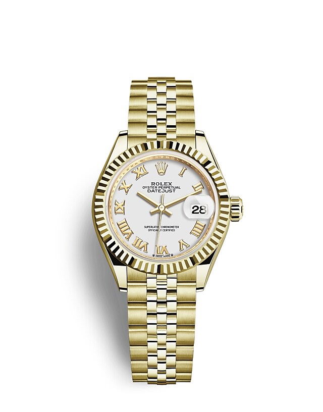 Rolex Lady-Datejust | 279178 | Lady-Datejust | Light dial | White dial | The Fluted Bezel | 18 ct yellow gold | m279178-0030 | Women Watch | Rolex Official Retailer - Time Midas