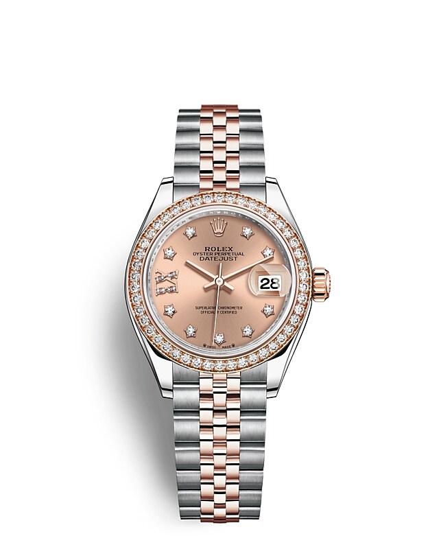 Rolex Lady-Datejust | 279381RBR | Lady-Datejust | หน้าปัดประดับอัญมณี | หน้าปัดสีชมพูกุหลาบ | ขอบหน้าปัดประดับเพชร | Everose Rolesor | m279381rbr-0027 | หญิง Watch | Rolex Official Retailer - Time Midas